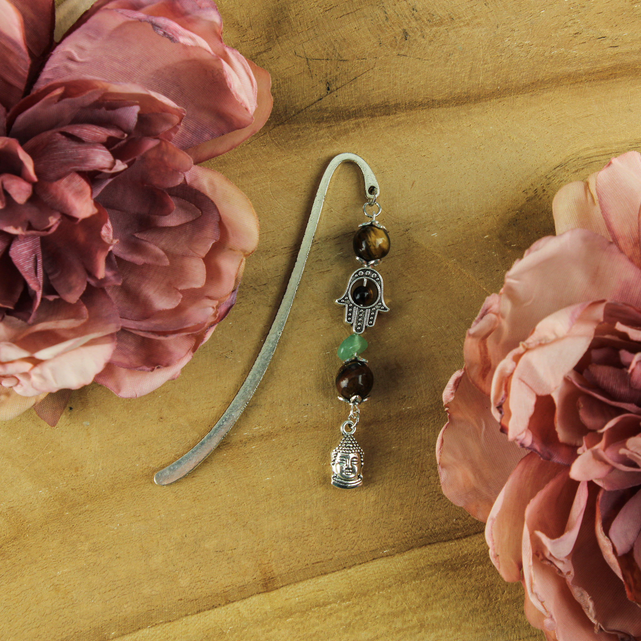 Boekenlegger met tijgeroog en groene aventurijn nr. 2 Boekenlegger met tijgeroog en groene aventurijn nr. 2