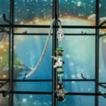 Boekenlegger tijgeroog en groene aventurijn, klavertje vier, vlinder en engel-2