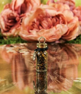 Geschenkflesje aan koord met tijgeroog en olifant-2